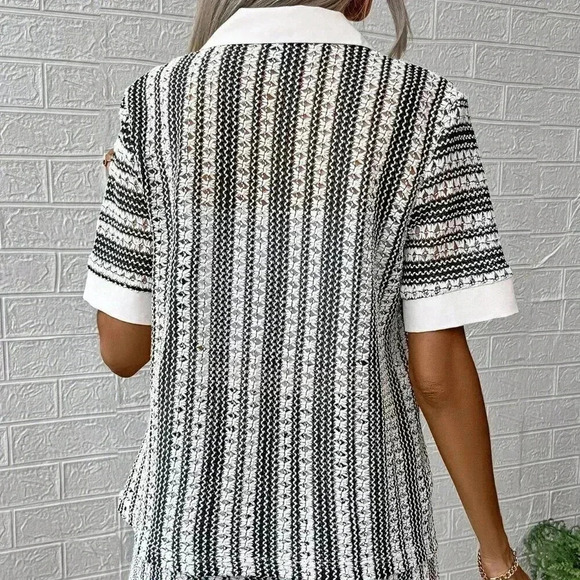 Multicolor Casual Women's Woven Short Sleeve Top And Shorts Set - Picture 2 of 7